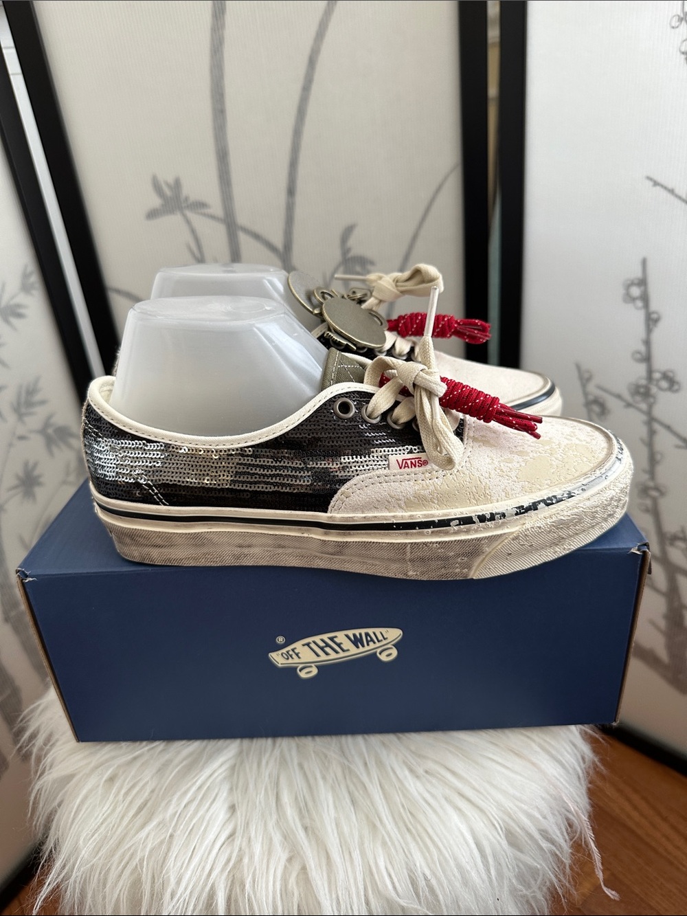 NWB Vans LX Authentic 44 “Chanel” Black/White Sequin Low-Top Sneakers